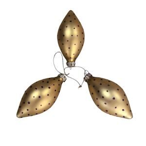 Christmas Ornaments Lot Of 3 Satin Finish Glass Gold Purple Dots Retro 5.5 Inch